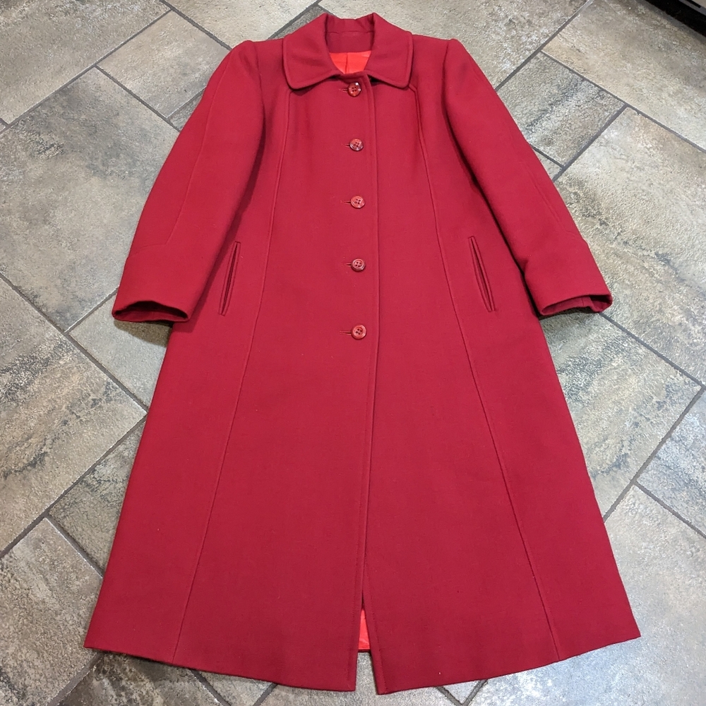 Vintage D'Allaird's Union Label Dressy Long Wool Coat Chic Timeless Elegant Red